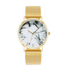 Rose Gold Mesh Band Marble Wrist Watch